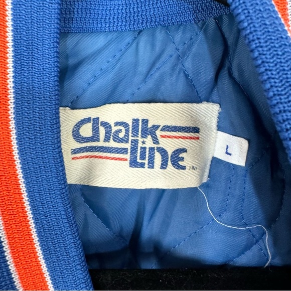 Vintage Chalk Line Retro Broncos NFL Silky Bomber Jacket y2k 90s Football Blue - Picture 7 of 7